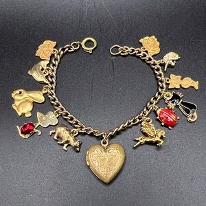 Vintage Gold-Tone Charm Bracelet with Heart Locket